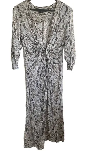 Zara Women‎ Wrap Dress S Reptile Print Surplice Neck High Slits Boho Chic Beachy thumbnail 1