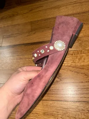 Lord & Taylor Designer Merlot Suede Pointed Mary Jane Flats with Studded Straps thumbnail 4