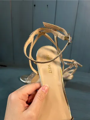 Nine West Metallic Gold/Silver Strappy Kitten Heeled Sandals | Size 7.5 thumbnail 9