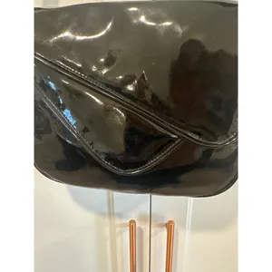 Vintage Black Patent Leather Shoulder Bag Purse Flap Gold Buckle Genesis thumbnail 3