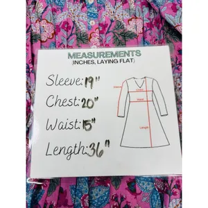 NWT Maisie Floral Ballon 3/4 Sleeve 100% Cotton Minidress Pink Ethnic Size Large thumbnail 10