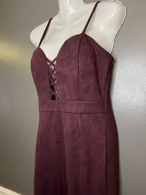 Windsor Dress Womens Large Red Suede Bodycon Midi Spaghetti Strap Sweetheart thumbnail 5