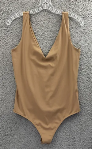 Express‎ Body Contour Bodysuit Tank Sleeveless Thong Tan Women's Medium thumbnail 1