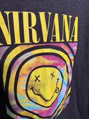 Nirvana T-Shirt Size M Dark Gray Smiley Face Graphic Rock Grunge thumbnail 3