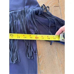 Tuckernuck Dress Women Navy‎ Blue Cowgirl Suede Fringe Long Sleeve Size XSmall thumbnail 8