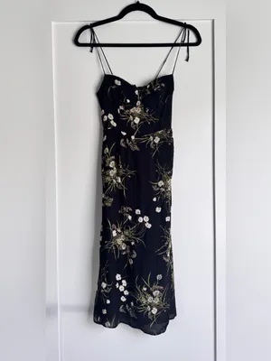 Reformation Kourtney Veuve Floral Midi Dress Black Petite 4P Tie Strap Slit thumbnail 5