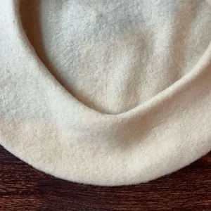Vintage Off-White Wool Beret Hat | Classic French Style Cream Felted Winter Cap thumbnail 4