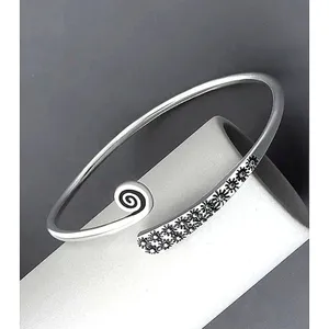 Boutique NEW Unisex‎ Engraved Geometric 925 Sterling Silver Cuff Bracelet, Adjustable thumbnail 3