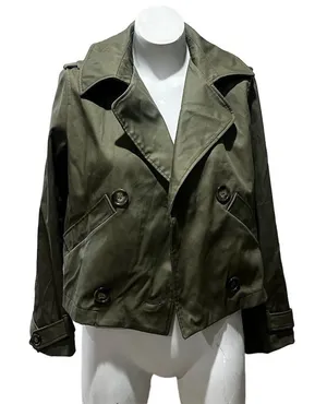 Shinestar Women's Olive Green Double-Breasted Cropped Jacket Medium thumbnail 1