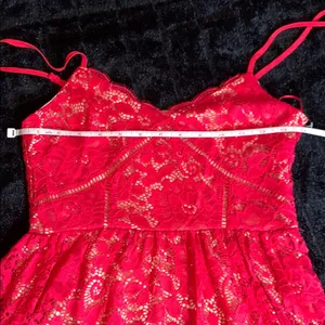 Women's NSR Crochet Stretch Lace Midi Dress Vibrant Reddish Pink Small NWOT thumbnail 10
