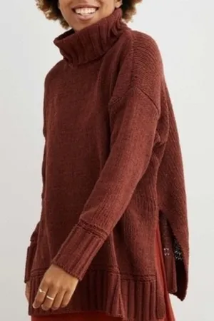Aerie‎ Womens Turtleneck Sweater Knit Pullover Casual Fall Winter Brown Small thumbnail 1
