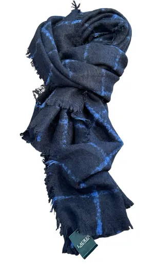 Lauren Ralph Lauren Blue Checked Large‎ Scarf Shawl 25•84" Fringe thumbnail 1