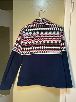 Talbots Women's Size Medium Fair Isle‎ Polar Fleece Jacket Navy Blue Full Zip thumbnail 7