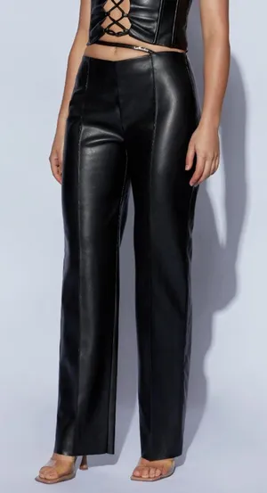 Meshki Zarsa Wide Leg Mid Rise Faux Vegan Leather Pants Going Out Minimalist thumbnail 1