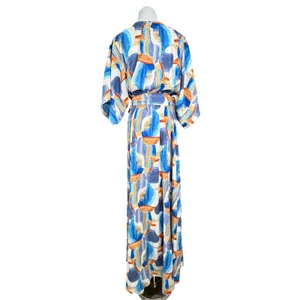 Baltic Born Morgan Kimono Maxi Dress XL Blue White Floral Abstract Peasant thumbnail 5