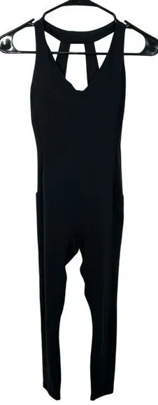 Athleta Transcend Bodysuit Black Yoga‎ Pilates One Piece Strappy Back Pockets XS thumbnail 1