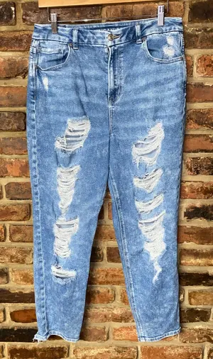 American Eagle Blue Distressed Denim Curvy Mom Jeans Women's Size 10 Short thumbnail 1