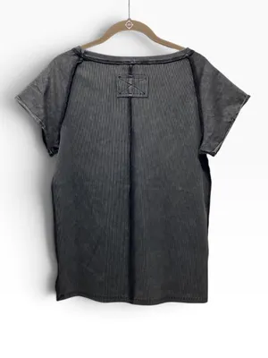 Easel charcoal gray ribbed short sleeve top Size Large thumbnail 2