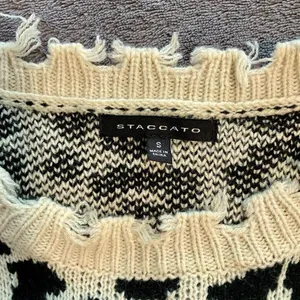 Staccato Black/Cream Distressed Long Sleeve Cheetah Print Sweater thumbnail 6
