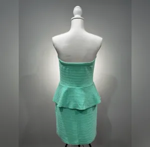 Deb Shops SALE! Mint Green Y2K Strapless Peplum Dress Size L Juniors EUC thumbnail 2