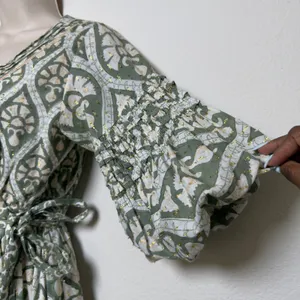 Anthropologie‎ Ash Eden Women 100% Cotton Mini Wrap Dress XS Green Cottage Party thumbnail 7