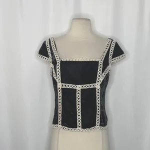 NWT!! FREE PEOPLE Tyler Velvet Corset Top Black Cream Embroidered Bohemian Large thumbnail 3