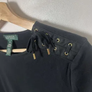 Lauren Ralph Lauren Shirt Womens Medium Black Logo Cotton Short Sleeve Lace Up thumbnail 4