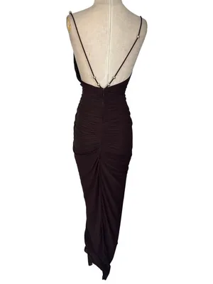 Ronny Kobo Anya V-Neck Column Jersey Maxi Dress in Chocolate Brown XSmall Womens thumbnail 7