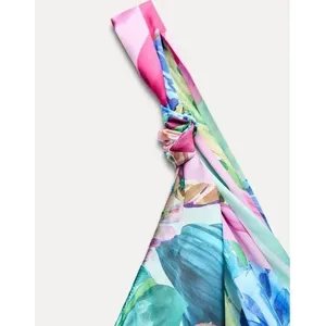 ZARA Multicolor Satin Effect Tropical Scarf Print V- Neck Midi Dress - S‎ NWT thumbnail 7