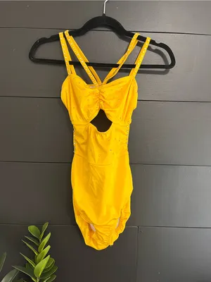 KELLE Sunshine 2 Piece Stoned Dance Costume Bright Yellow Adult Sz S EUC thumbnail 2