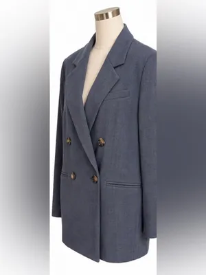 Maeve Anthropologie Double Breasted Oversized Blazer Size 0 Blue Gray thumbnail 2
