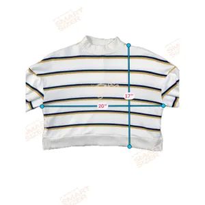 SO Women White Striped Mock Neck Cropped Knit Sweater Navy Mustard XS thumbnail 9