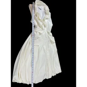 Samuel Dong Bubble Hem Dress M Ivory Ruffle Draped Collar Belted Cocktail thumbnail 7