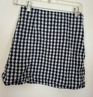 American Eagle Gingham Mini Skirt XS Black White Cotton Linen thumbnail 1