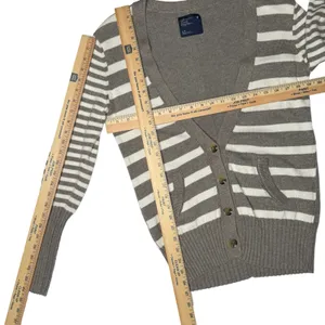 American Eagle AOE Fall 2010 Y2K Striped Cardigan L Wool Grey Preppy Millennial thumbnail 9