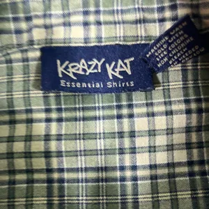 Krazy Kat Flannel Button Up Shirt 100% Cotton Pockets Women‎ Sz S Green Preowned thumbnail 4