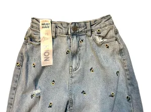 NWT Womens Y2K Retro Sunflower 90s Embroidered Loose Mom Jeans - Sz 0 thumbnail 3