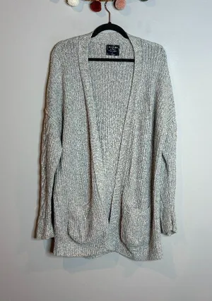 Abercrombie & Fitch grey cable knit sleeve open cardigan sweater thumbnail 1