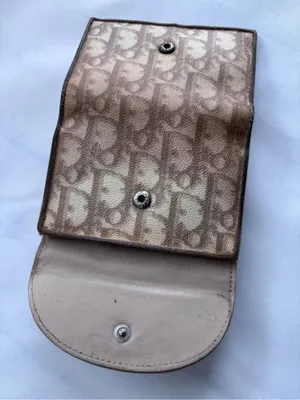 Vintage Christian Dior Oblique Trotter Bow Wallet Trifold Canvas Leather Beige thumbnail 13