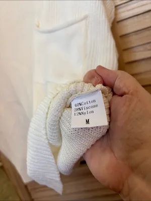 Cream Knit Short-Sleeve Sweater with Pocket Medium thumbnail 3