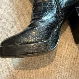 River Island Y2K Black Croc Platform Knee High Boots 10 thumbnail 4