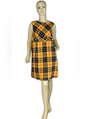 Vintage 1960'S M.H. Fine Co Yellow & Blue Plaid Wool Blend Shift Dress (12) thumbnail 2
