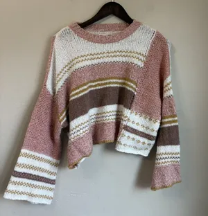 Sincerely Jules Color Block Striped Knit Sweater Pink White Brown Size S ST20411 thumbnail 1