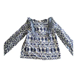 Sezane Boby Ruffle Blouse in Ikat Blue Size: 36 NEW thumbnail 2