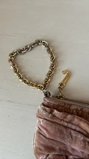 Y2k pink velour velvet quilted wristlet gold hardware thumbnail 5