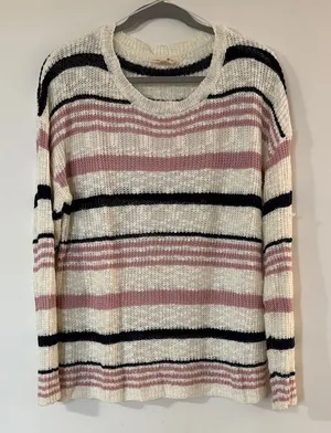 eesome Cream, Pink & Black Striped Scoopneck Sweater thumbnail 1