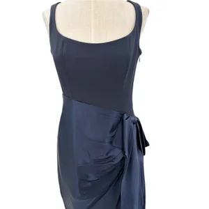 Cinq a Sept Marian Gown Navy Silk Draped Bow Side Slit Maxi Dress NWT Size 6 thumbnail 5