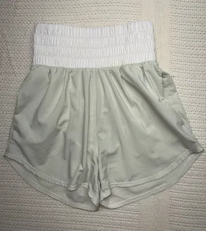 Nike Women's Athletic Shorts in Sage Green with White Waistband thumbnail 1