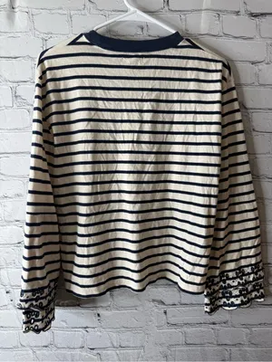 Madewell Navy and Cream Striped Long-Sleeve Tee with Embroidered Cuffs thumbnail 5