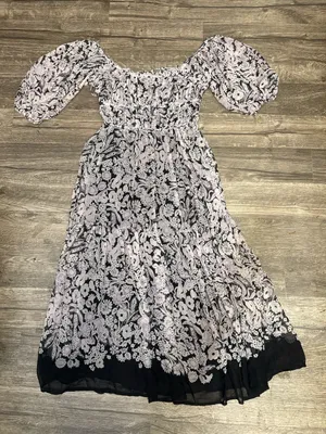 by Anthropologie Small Floral Smocked Puff Sleeve Midi Dress Boho Black thumbnail 2